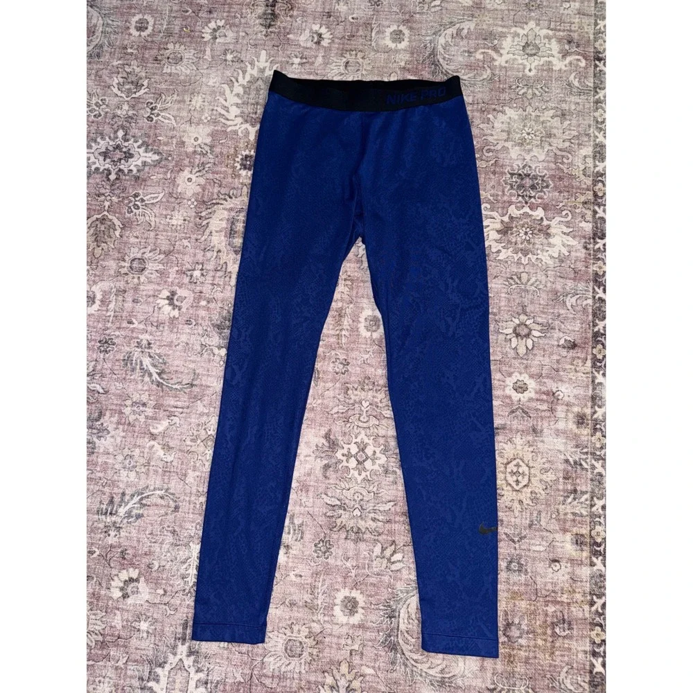 Nike Pro Dri-FIT Blue Snakeskin Embossed Leggings‎ Women's Large 695590-455